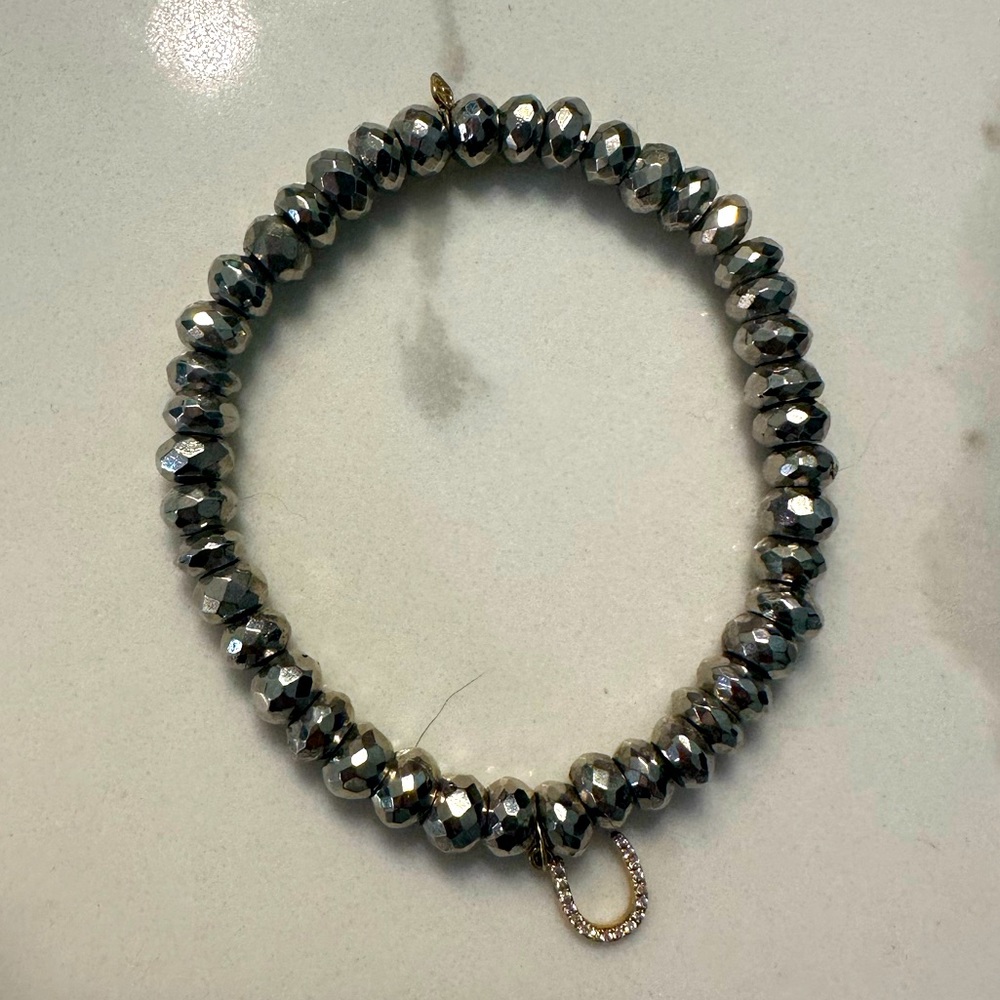 Sydney Evan Silver Beaded Bracelet with Diamond Horseshoe charm.